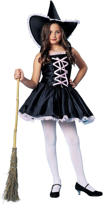 Sweet Witch Black Pink Gothic Short Fancy Cute Dress Up Halloween Child Costume