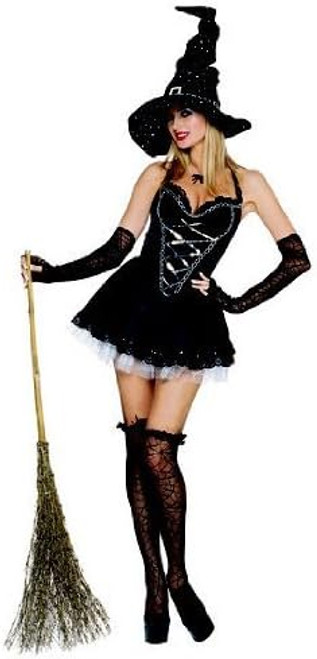 Mystical Witch Black Gothic Wicked Fancy Dress Up Halloween Sexy Adult Costume