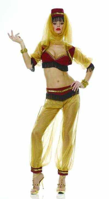 Golden Genie Arabian Harem Girl Gold Fancy Dress Up Halloween Sexy Adult Costume