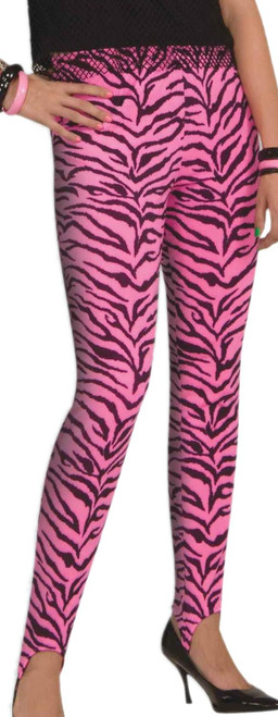 Zebra Stirrup Pants Pink 80's Rock Star Fancy Dress Halloween Costume Accessory