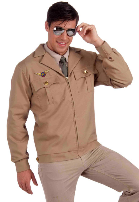 Fighter Pilot Jacket Brown Military Top Gun Halloween Adult Costume Accessory