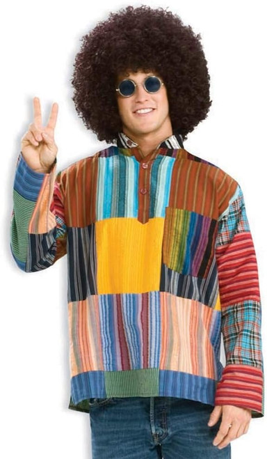 Patchwork Shirt 60's Hippie Groovy Fancy Dress Up Halloween Costume Accessory