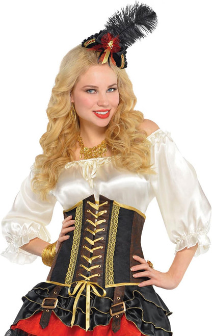 Pirate Corset Caribbean Lady Wench Fancy Dress Halloween Adult Costume Accessory