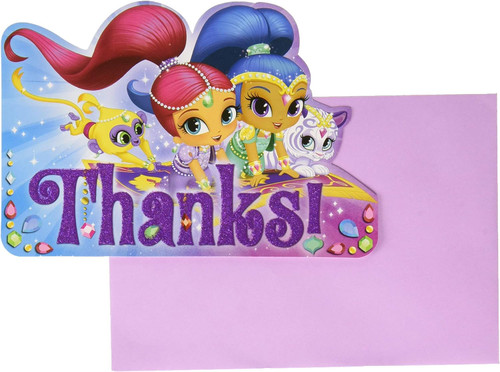 Shimmer & Shine Nick Jr Cartoon Kids Birthday Party Thank You Notes Cards