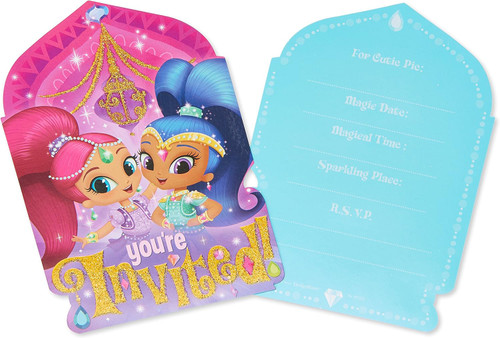 Shimmer & Shine Nick Jr Cartoon Kids Birthday Party Invitations w/ Envelopes