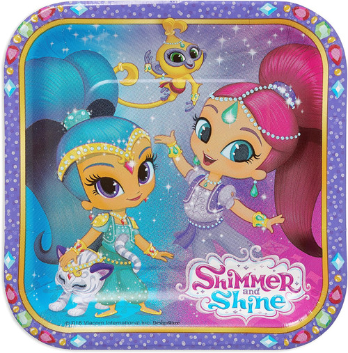 Shimmer & Shine Nick Jr Cartoon Kids Birthday Party 7" Square Dessert Plates
