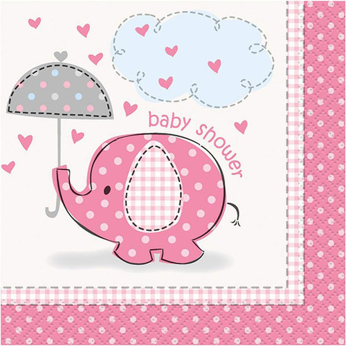 Pink Umbrellaphants Girl Elephant Cute Baby Shower Party Paper Beverage Napkins