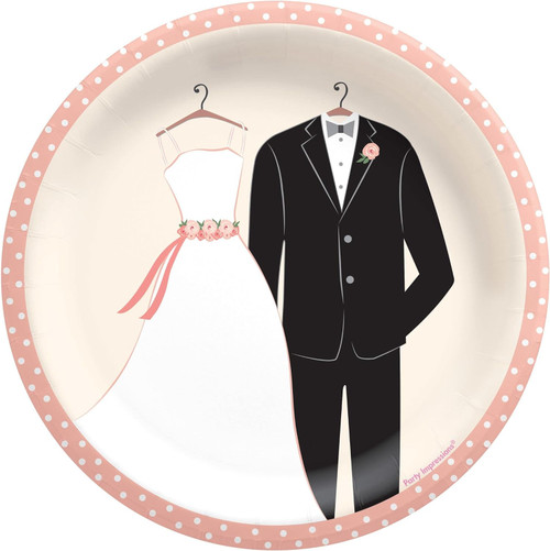 Wedding Attire Bride Groom Dress Tux Bridal Shower Party 7" Paper Dessert Plates