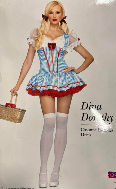 Diva Dorothy Wizard of Oz Blue Gingham Fancy Dress Halloween Sexy Adult Costume