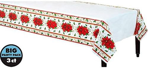 Winter Botanical Poinsettia White Christmas Holiday Party Decoration Tablecovers