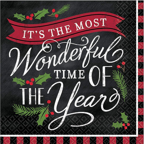 Most Wonderful Time Christmas Holiday Party 36 ct. Paper Beverage Napkins