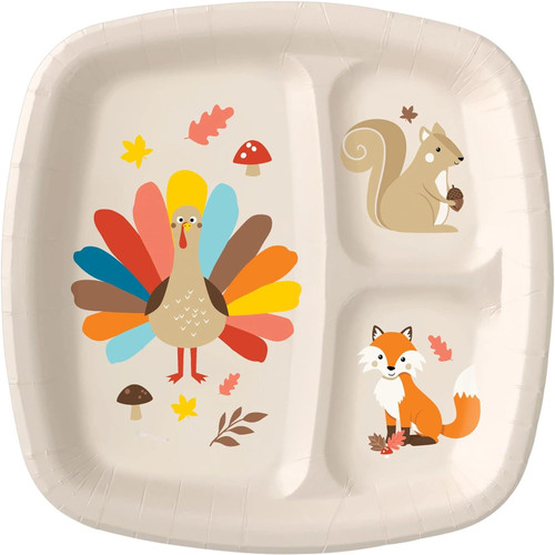 Happy Turkey Day Thanksgiving Holiday Party Kids 9" Divided Paper Dinner Plates