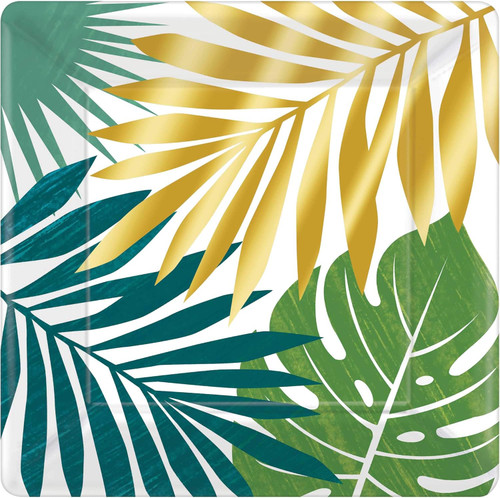 Key West Palm Tree Tropical Summer Luau Theme Party 10" Square Dinner Plates