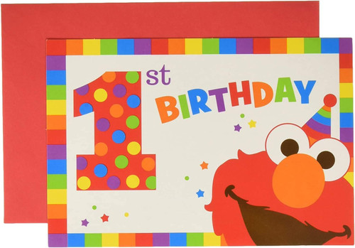 Elmo Turns One Sesame Street Kids 1st Birthday Party Invitations w/Envelopes