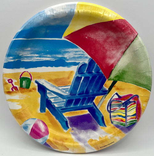 Seashore Summer Chair Tropical Luau Pool Beach Party 9" Paper Dinner Plates