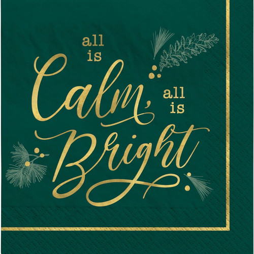 Calm & Bright Classic Holiday Green White Christmas Party Paper Luncheon Napkins