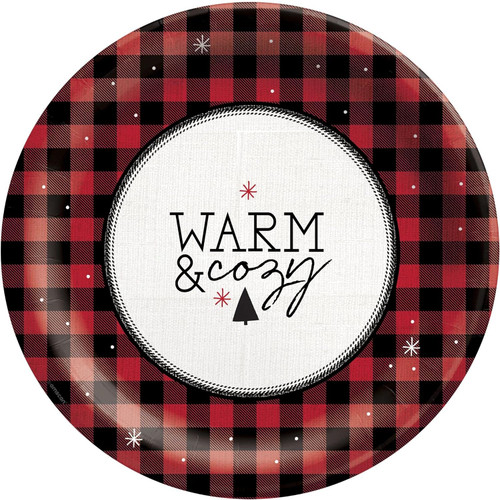 Warm & Cozy Red Black Plaid Winter Christmas Holiday Party 10" Banquet Plates