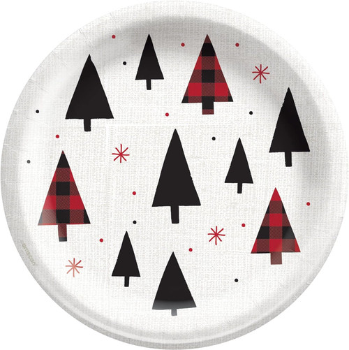 Warm & Cozy Red Black Plaid Winter Christmas Holiday Party 6.75" Dessert Plates