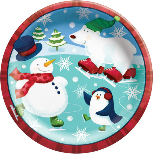 Holiday Fun Snowman Animals Winter Christmas Party 8.5" Paper Dinner Plates