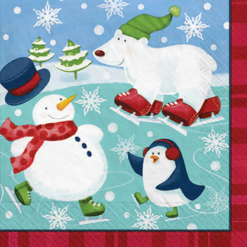 Holiday Fun Snowman Animals Winter Christmas Party Paper Luncheon Napkins