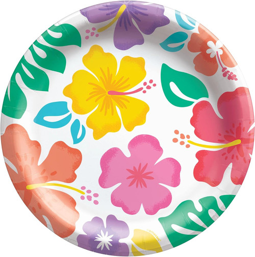 Summer Hibiscus Flower Tropical Beach Luau Theme Party 8.5" Paper Dinner Plates