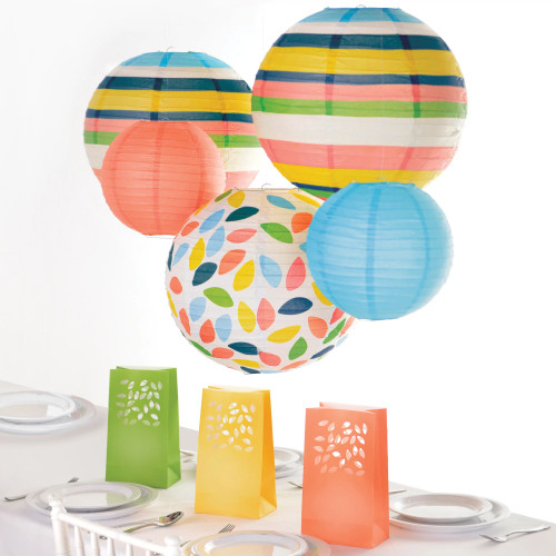 Summer Hues Stripes Tropical Beach Luau Theme Party Room Decorating Kit