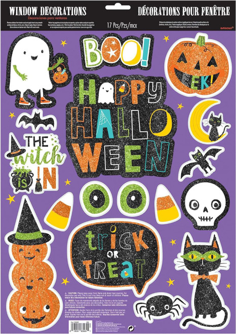 Hallo-Ween Friends Pumpkin Ghost Halloween Party Glitter Window Decorations