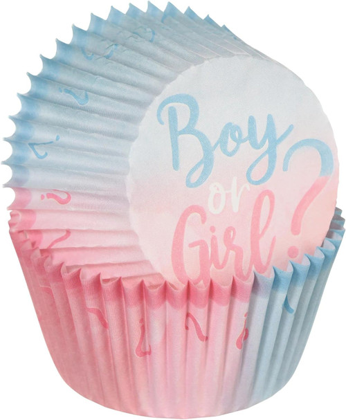 The Big Reveal Gender Pink Blue Baby Shower Party Decoration Cupcake Baking Cups