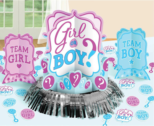 Girl or Boy Pink Blue Gender Reveal Baby Shower Party Table Decorating Kit