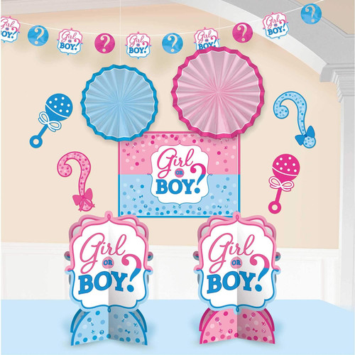 Girl or Boy Pink Blue Gender Reveal Baby Shower Party Room Decorating Kit