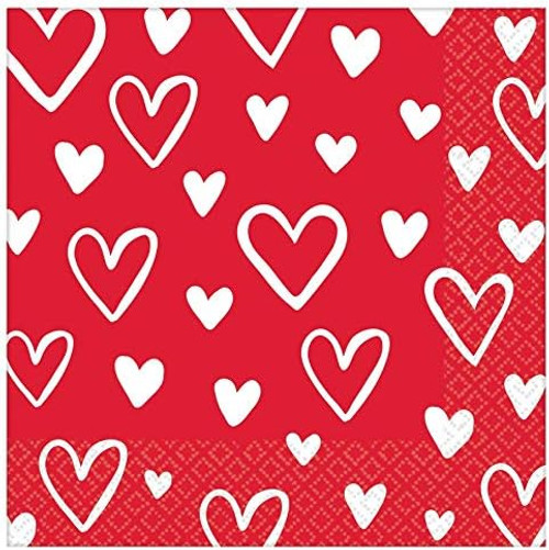 Heart Day Love Red Holiday Valentine's Day Party Paper Beverage Napkins