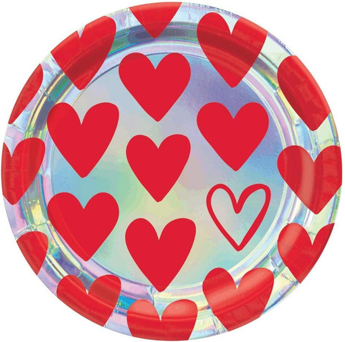 Heart Day Love Red Holiday Valentine's Day Party 9" Paper Dinner Plates