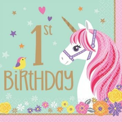 My First Unicorn Girl Fantasy Animal 1st Birthday Party Paper Luncheon Napkins