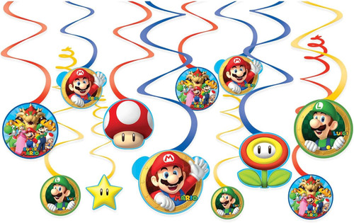 Super Mario Brothers Nintendo Game Kids Birthday Party Hanging Swirl Decorations