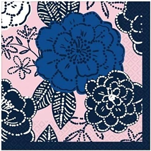 Royal Blue Floral Flowers Tea Spring Theme Party Paper Luncheon Napkins