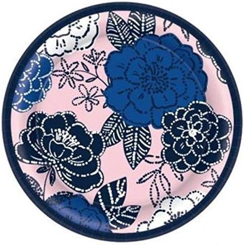 Royal Blue Floral Flowers Tea Spring Theme Party 9" Paper Dinner Plates