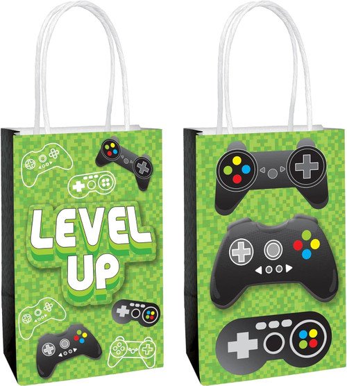Level Up Video Game Gamer Kids Birthday Party Favor Paper Sacks Kraft Bags