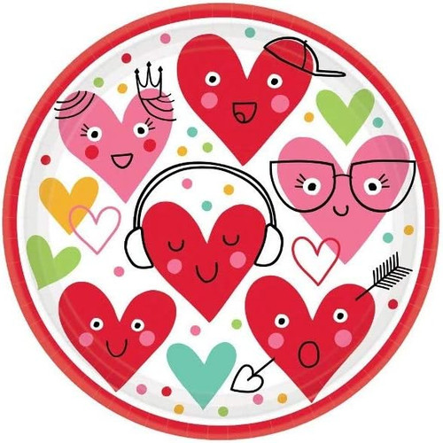 I Heart Face You Cartoon Cute Valentine's Day Party Bulk 9" Paper Dinner Plates