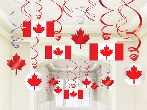 Canadian Pride Canada Day Patriotic Theme Party 30 ct. Hanging Swirl Decorations