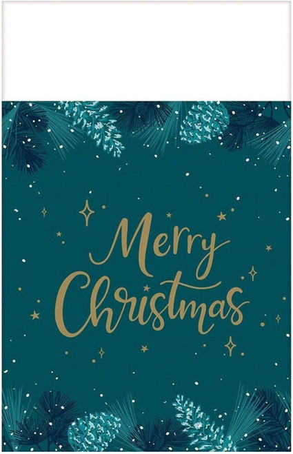 Very Merry Teal Green Winter Christmas Holiday Party Decoration Paper Tablecover