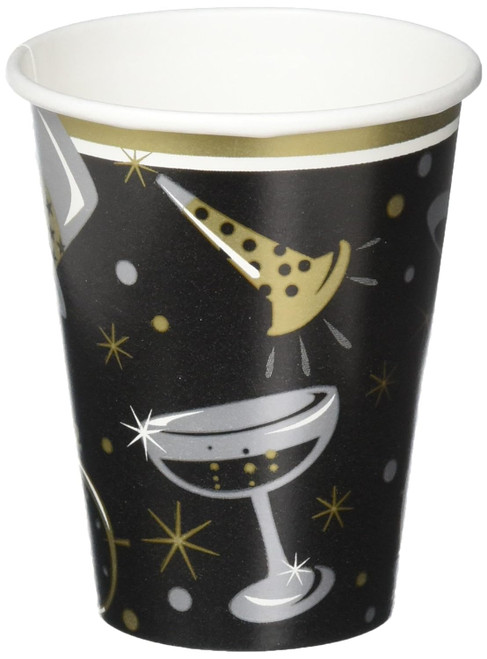 Black Tie Affair & Gold Cocktail New Year's Eve Holiday Party 9 oz. Paper Cups
