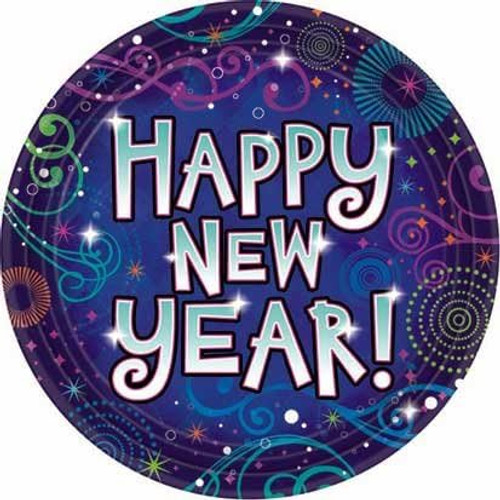 Midnight Festivities Blue New Year's Eve Holiday Party 7" Paper Dessert Plates