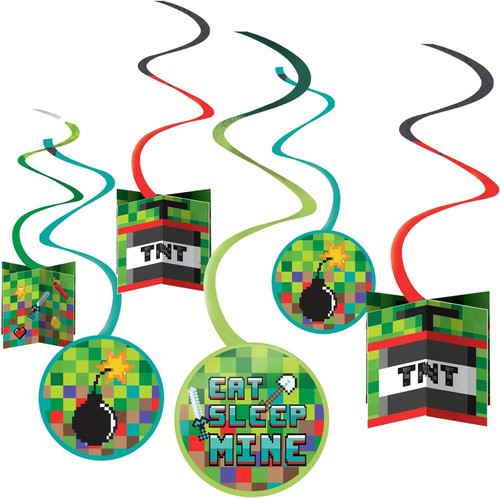 Pixel Party TNT Mine Video Game Epic Birthday Party Hanging Swirl Decorations