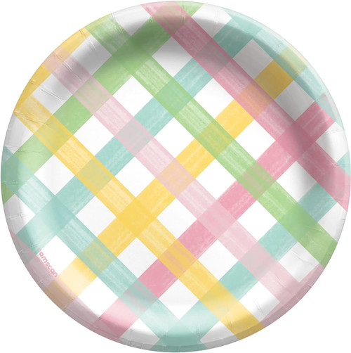 Spring Fun Easter Holiday Pastel Gingham Theme Party 6.75" Paper Dessert Plates