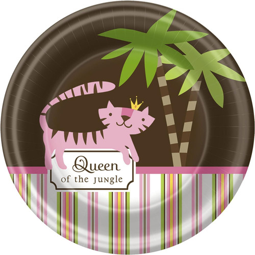 Queen of the Jungle Pink Brown Dots Stripes Baby Shower Party 7" Dessert Plates