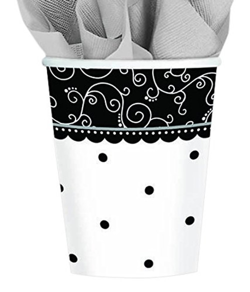 Black & White Scroll Polka Dots Wedding Anniversary Party 9 oz. Paper Cups