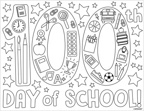 100th Day of School 100 Days Kids Party Favor Coloring Pages