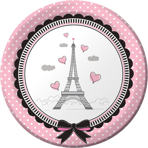 Party in Paris France Eiffel Tower Theme Birthday Party 7" Paper Dessert Plates