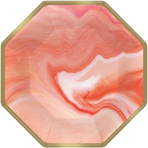 Pantone Living Coral Modern Garden Party 7" Octagonal Plates MARBLE