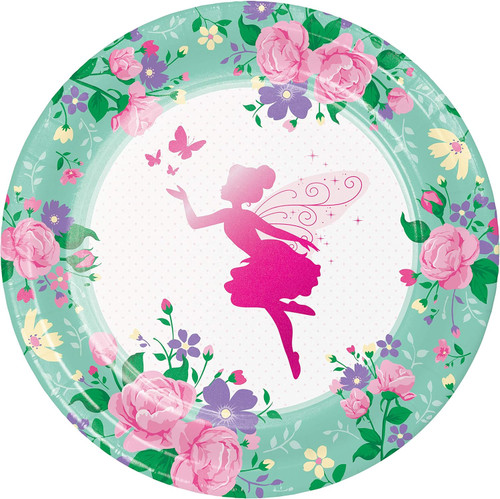 Floral Fairy Sparkle Pink Pixie Girl Kids Birthday Party 9" Paper Dinner Plates